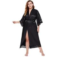 Vestido tipo kimono largo Sexy para mujer, bata de baño de encaje, lencería, camisón de seda helada, camisón de Color sólido, ropa de dormir de talla grande #     0701 - details 21