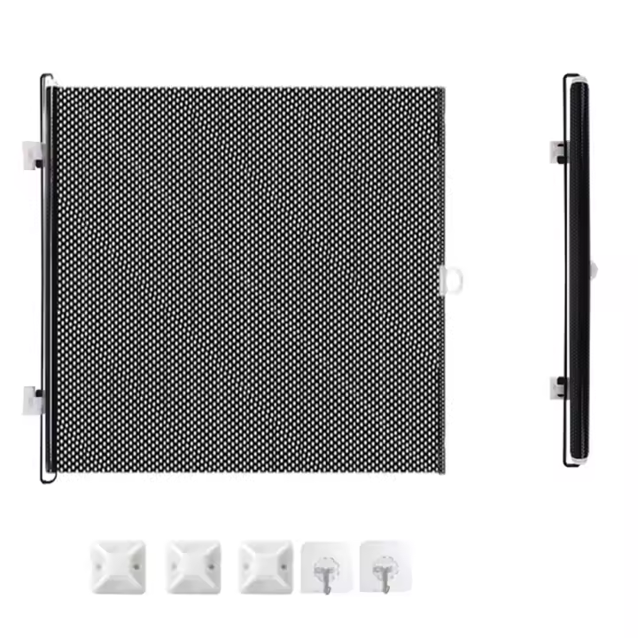 Barrera plegable para puerta retráctil, valla de red para mascotas con gancho, protector de seguridad para bebés, balcón, color negro - 1