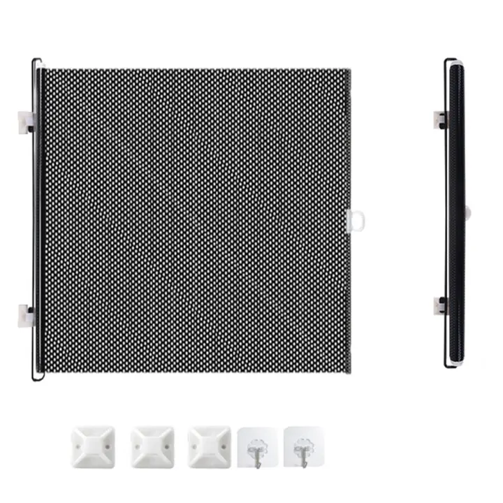 Barrera plegable para puerta retráctil, valla de red para mascotas con gancho, protector de seguridad para bebés, balcón, color negro - 1