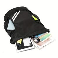 Mochila deportiva SEYATULLH con cordón - Poliéster duradero, multicámara para gimnasio, yoga, correr, baloncesto y fútbol - Negro con detalles blancos y rayados, correas de hombro ajustables, ideal para viajes y actividades al aire libre. - details 11