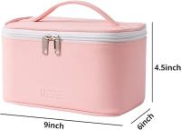 Bolsa de maquillaje portátil para mujer, bolsa de viaje para cosméticos, organizador de maquillaje con cremallera y bolsa interior de piel sintética, lavable e impermeable. - details 3