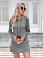Vestido con capucha de punto de manga larga para mujer, - details 6