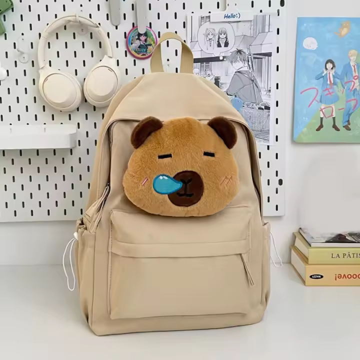 Mochila Capybara de gran capacidad, correas ajustables de nailon para los hombros, bolso escolar de dibujos animados, resistente al agua, con múltiples bolsillos - 1