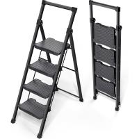 Escalera de Acero de 400kg Pedales Antideslizantes Anchos Barandilla Escalera de Tijera para Hogar, Cocina, Oficina Negro - details 4
