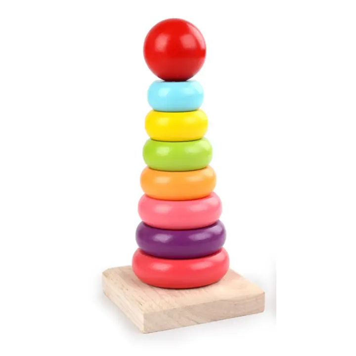 Apilador de arcoíris de madera, juguete educativo, anillos apilables de arcoíris, juguetes para bebés - 1