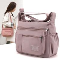 Bolso De Hombro Cruzado Para Mujer Impermeable De Nylon Estilo Moda Bolso Bandolera Con Solapa Cierre De Cremallera - details 0