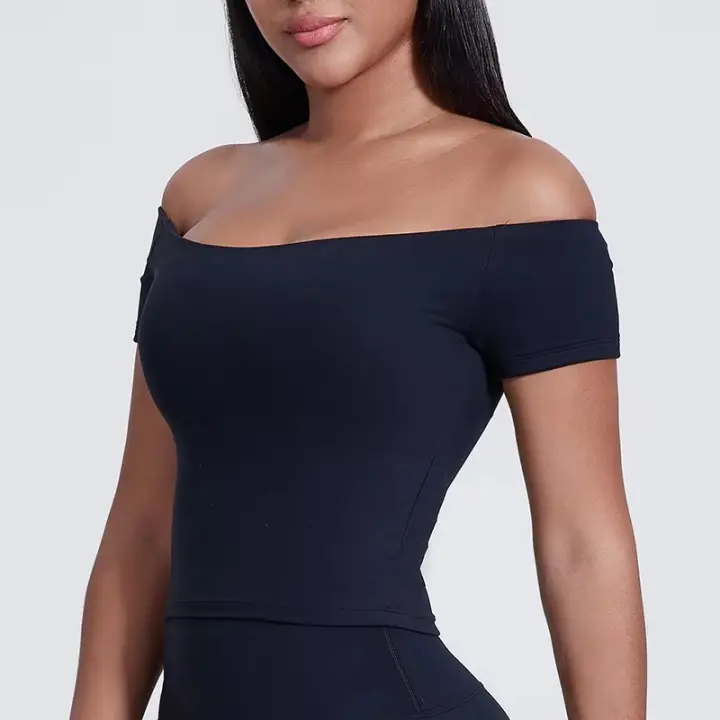 SHINBENE-Camiseta Sexy de tubo para mujer, camiseta de manga corta acolchada, camisetas ajustadas, camisetas cortas - 1