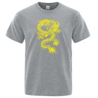 Camiseta holgada de algodón para hombre, ropa de calle de gran tamaño, transpirable, con estampado de dragón amarillo, estilo chino - details 12