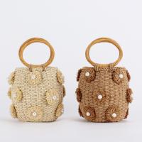 Bolso de mano de paja con perlas para mujer, bolso de muñeca con cordón, tejido a mano, bolso de playa para vacaciones de verano - details 3