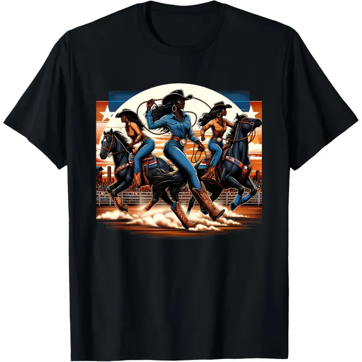Camiseta negra de vaquera occidental Rodeo Melanin Black History Texas para hombre - 1