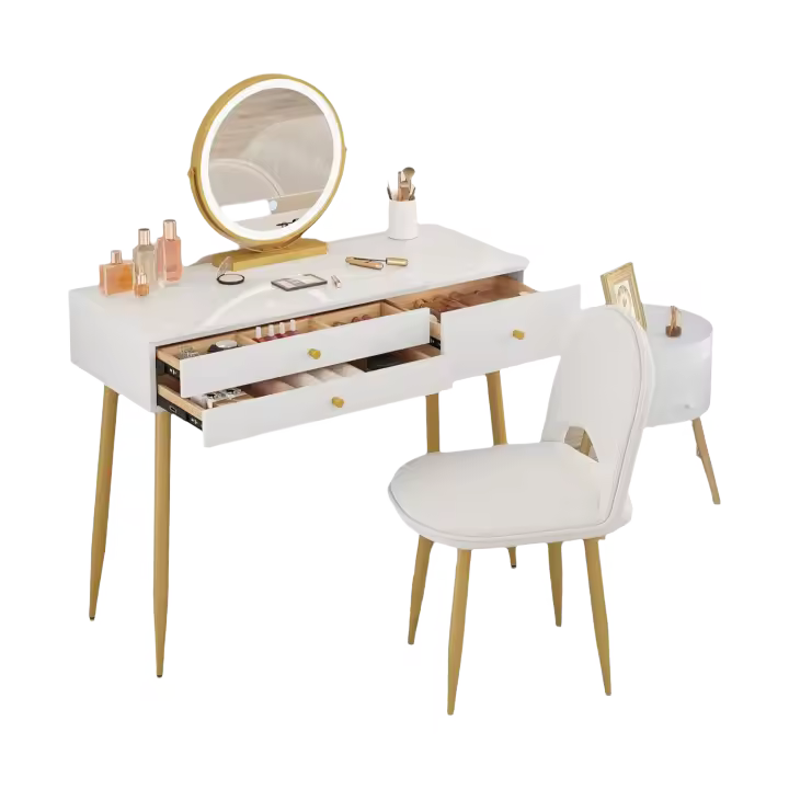 Regulable en 3 Niveles, Mesa Tocador con 3 Cajones, Escritorio Grande 100x40 cm, Silla Ajustable - 1