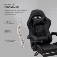 Gaming con Respaldo Ergonómico Inclinable y Altura Ajustable, Silla de Oficina con Soporte Lumbar, Acolchado y Reposapiés Extraíble, Negro, 58x66x114-124 cm - details 4