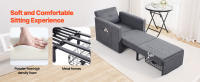 SucceBuy Sofá cama convertible con bolsillo lateral, almohada, reposabrazos y tablero de escritorio, respaldo ajustable con 5 ángulos, gris - details 4