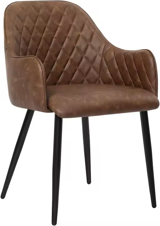 Silla de Comedor, Silla con Reposabrazos, Sillón Tapizado de PU con Efecto Vintage, Capacidad de Carga de 110 kg, para Comedor, Dormitorio, Sala de Estar, Marrón LDC085K01 - 1
