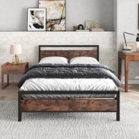 Base de cama de plataforma de metal, tamaño doble, con cabecero y estribo de madera, soporte de acero resistente, no necesita somier, fácil montaje color negro - details 0