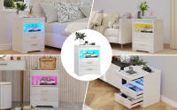 Rcynview  Mesita de Noche LED Blanca con 3 Cajones, Mesa de Almacenamiento y Luz Superior, Luz LED RGB,guías metálicas. - details 7