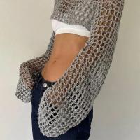 Top corto de ganchillo de manga larga para mujer, ropa de calle de punto con malla ahuecada, Y2k, 2025 - details 11