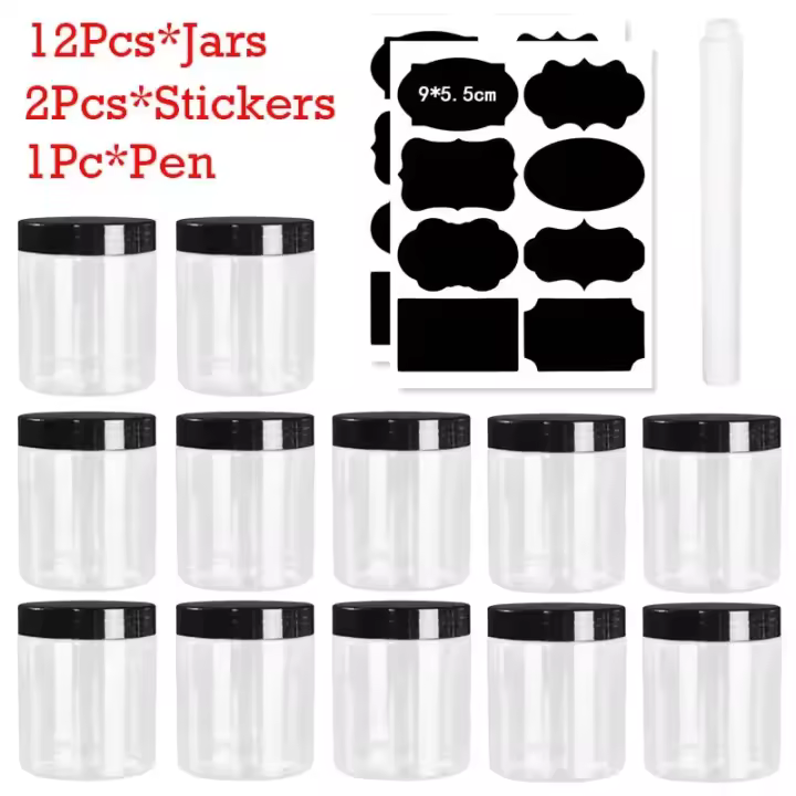 Tarro vacío de cocina con pegatina y bolígrafo para condimentos, tarro de embalaje de miel, cosméticos, crema facial, contenedor de almacenamiento, 12/24 piezas, 250ml - 1