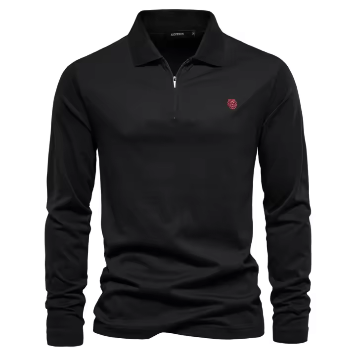 Polo de manga larga para hombre, top informal bordado de primavera y otoño - 1