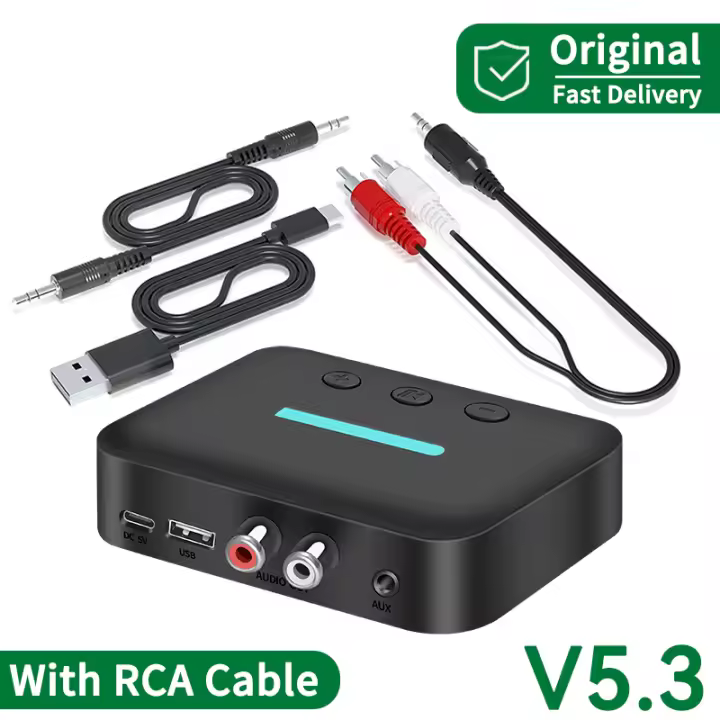 Adaptador receptor de audio USB Bluetooth 5.3 Música estéreo inalámbrica 3,5 mm AUX R/L RCA Soporte de reproducción de disco U para amplificador de altavoz de escritorio - 1