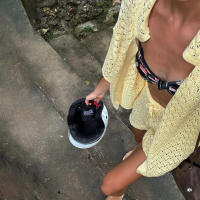 Conjunto de Pantalones de Pointa y Shorts de Playa Cuello Redondo, Manga Corta, Botón, Cordón, Moda para Mujeres - details 4