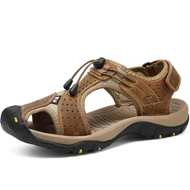 Sandalias de senderismo de cuero para hombre, calzado deportivo atlético para caminar, zapatos de playa de pescador, sandalias de agua con punta cerrada - 1
