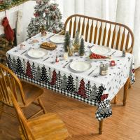 Árboles de Navidad, cuadros de búfalo, decoración rectangular negra para comedor, mantel impermeable para mesa, suministros para fiesta de Navidad - details 1