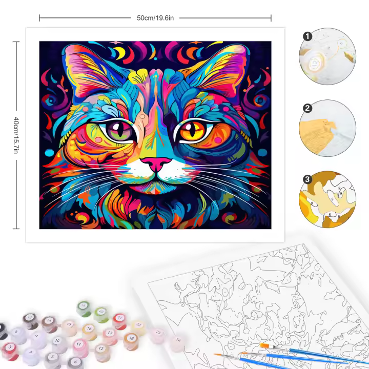 RUOPOTY-pintura acrílica por números para adultos, dibujo de gato colorido, regalo Diy, decoración del hogar para niños, artesanía - 1
