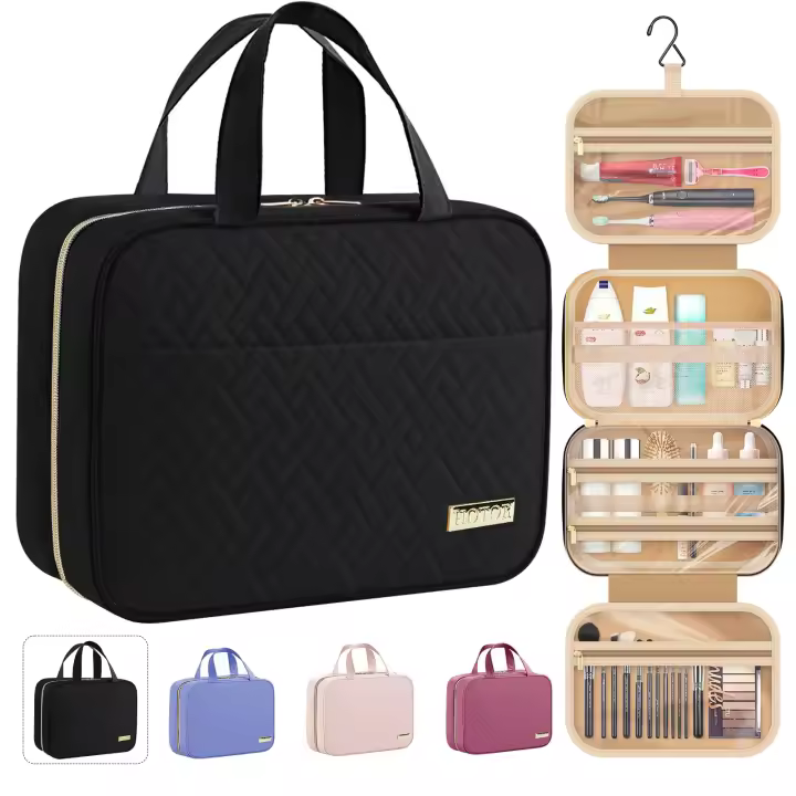 Neceser de viaje con ganchos, bolsa de aseo espaciosa adecuada para mujeres y hombres, bolsa de maquillaje - 1