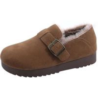Chanclas de mujer de piel con puntera redonda para exterior Casual Suede Slippers, Otoño/Invierno 2025 - details 1