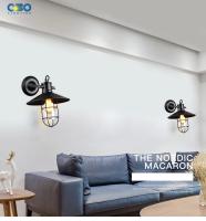 Lámpara de pared Vintage con jaula de hierro, pantalla de cristal, sujetador negro, sala de estar, cafetería,LEDE27 - details 1
