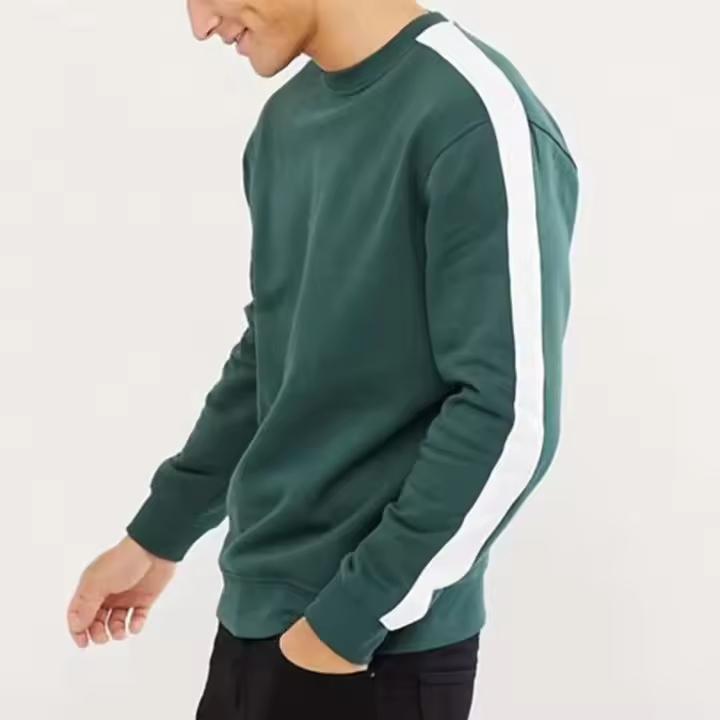 Diciembre Sudaderas Lisas sudadera con capucha a rayas laterales ajustada en blanco verde para hombre cuello redondo otoño sudadera estilo jersey - 1