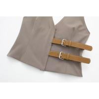 OUWU-Conjunto de moda para mujer, chaleco de cuello alto, pantalones sueltos, estilo americano y europeo, color Beige, novedad de primavera - details 4