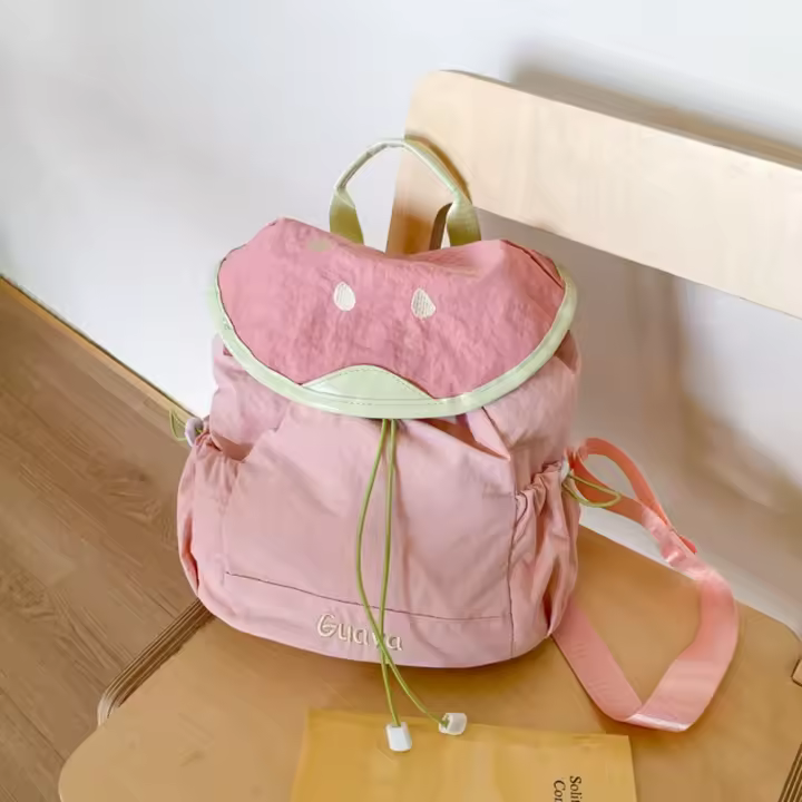 Mochila con cordón para exteriores de estilo coreano, mochila de nailon de fruta de Color dopamina para viaje, bolsa de libros de gran capacidad, bolso de hombro para senderismo - 1