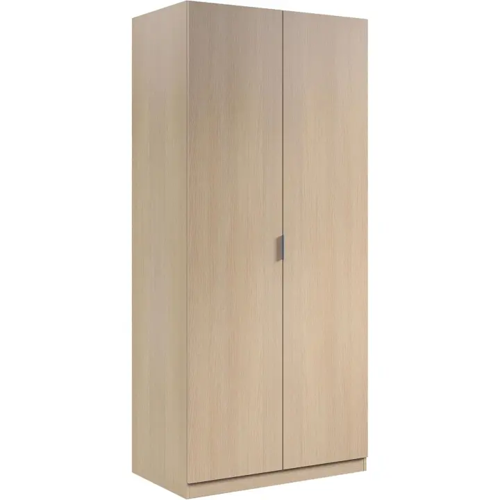 Armario de 2 puertas, armario de dormitorio, modelo económico, acabado en color roble, medidas: 81 cm (ancho) x 180 cm (alto) x 52 cm (fondo) - 1