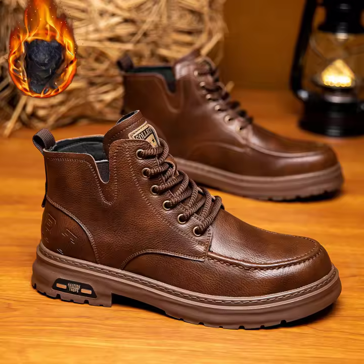 Nuevas botas cortas casuales, zapatos de herramientas negros retro americanos de alta gama para hombres - 1