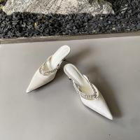 Diamante de imitación francés con zapatillas geniales tacón grueso cabeza puntiaguda bolsa cabeza media zapatillas tacones altos - details 4