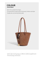 Nuevo bolso de hombro tejido retro para mujer, bolso tipo cubo, bolso tipo cesta de verduras portátil para vacaciones junto al mar - details 11