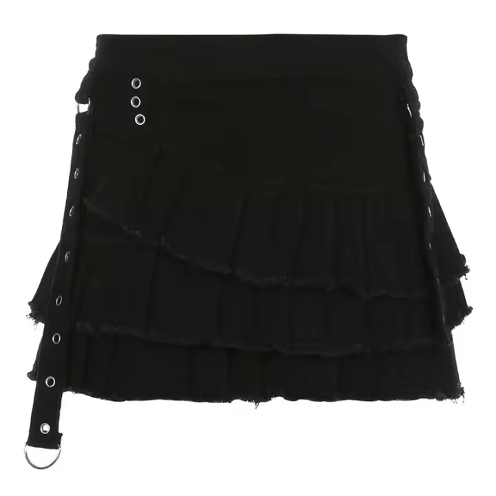 BUNO-minifaldas irregulares con volantes estéticos góticos para mujer, ropa de calle Fairycore, faldas vaqueras de tiro bajo Y2K Dark Academia 2025 - 1