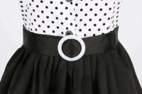 Elegante Vestido Midi con Cinturón Estilo Retro de Puntos Blancos y Negros - details 11