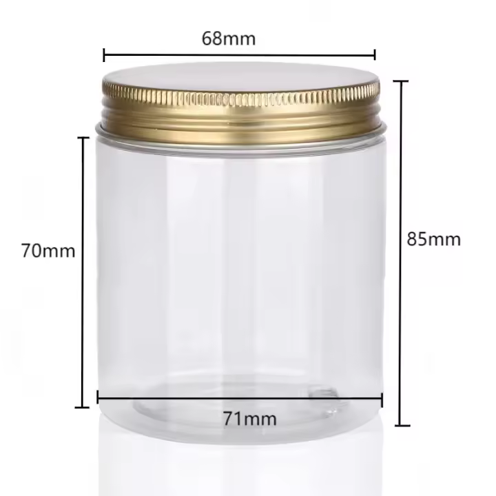 20 piezas de plástico transparente para almacenamiento de mascotas, tarro vacío con tapas de aluminio doradas y plateadas, contenedor de cosméticos para crema facial, suministros para el hogar, 250ml - 1
