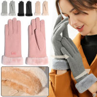 Guantes gruesos de cuero de felpa para mujer, guantes cálidos de esquí al aire libre, elegantes e informales para pantalla táctil, moda de invierno - details 0