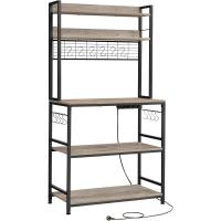 Estantería para Panadería con Toma de Corriente, Soporte de Microondas, Estantería de Cocina, Alambre de Metal, 14 Ganchos, 40 x 80 x 170 cm, Marrón Rústico y Negro - details 55