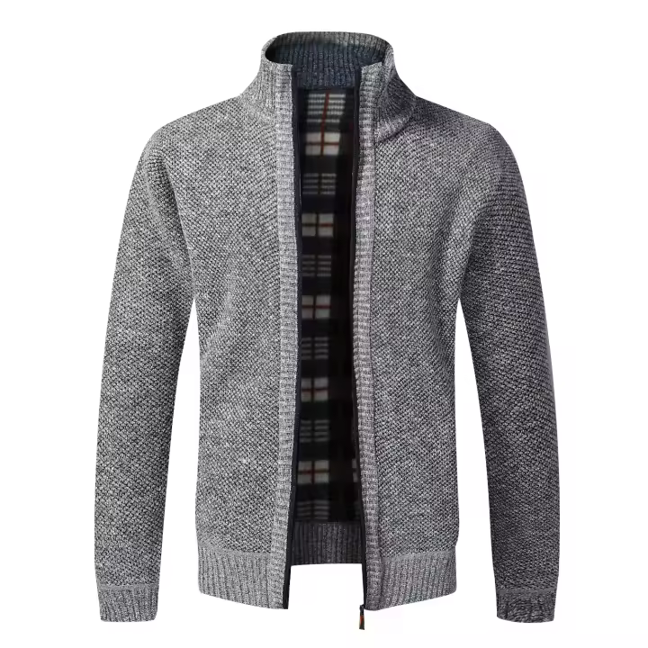Top Quality Autumn Winter New Men's Jacket Slim Fit Stand Collar Zipper Jacket Men Solid Cotton Thick Warm  Sweater - 1