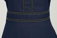 Solid women summer elegant short sleeve stand collar vintage a-line midi long party dress - details 7