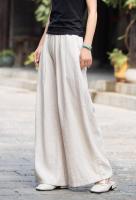 Pantalones de pierna ancha sueltos con cintura elástica de lino para mujer moda coreana informal 2025 - details 10