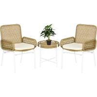 Juego de jardín de 3 piezas, sillas y mesa de ratán con 2 sillas, 1 mesa de centro y cojines para terraza o patio, natural. - details 0