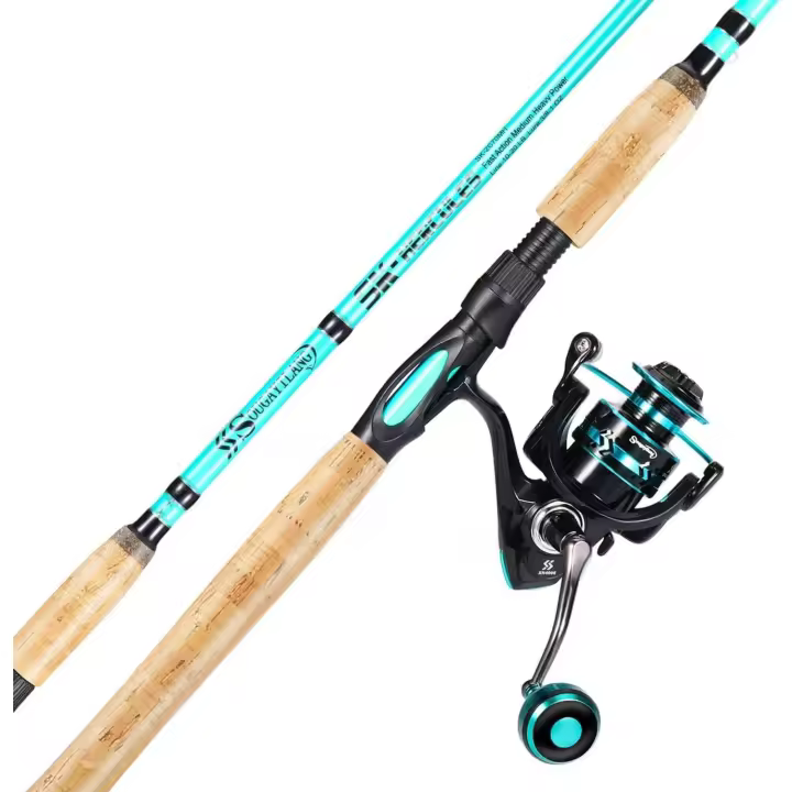 Combo de Caña de Pescar y Carrete de 7 Pies Pesca en Tierra Hilo Azul Mango Derecho/ Izquierdo - 1