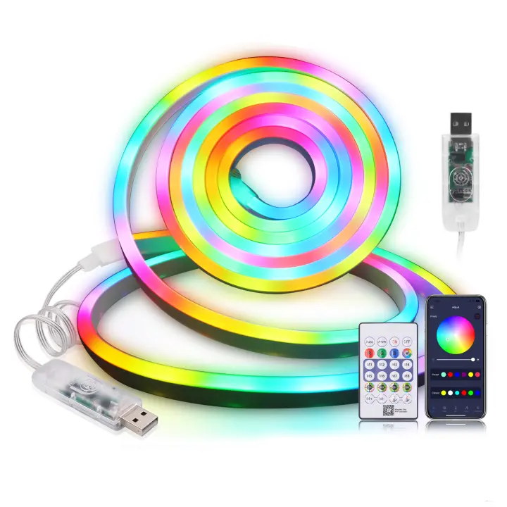 Tira de luces LED de neón, accesorio resistente al agua IP65, DC5V, USB, RGB, 7x13mm, WS2812B, aplicación Bluetooth y Control remoto para iluminación de decoración - 1