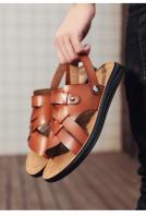 Sandalias planas de cuero para hombre con correa ajustable de doble propósito, cómodas sandalias de playa antideslizantes con punta abierta - details 12